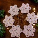 Christmas decorations - white snowflakes with colourful beads - 6 pcs