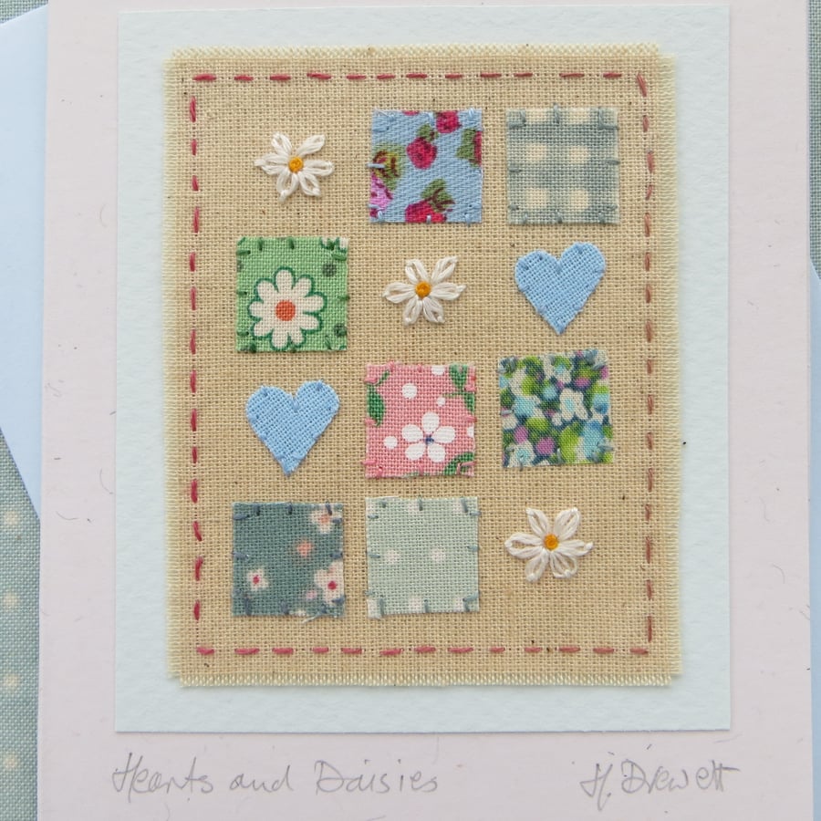 Hearts and Daisies mini 'patchwork' with embroidered daisies & applique hearts