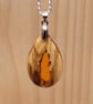 Olive wood and amber-coloured resin pendant - free UK postage - Image 1