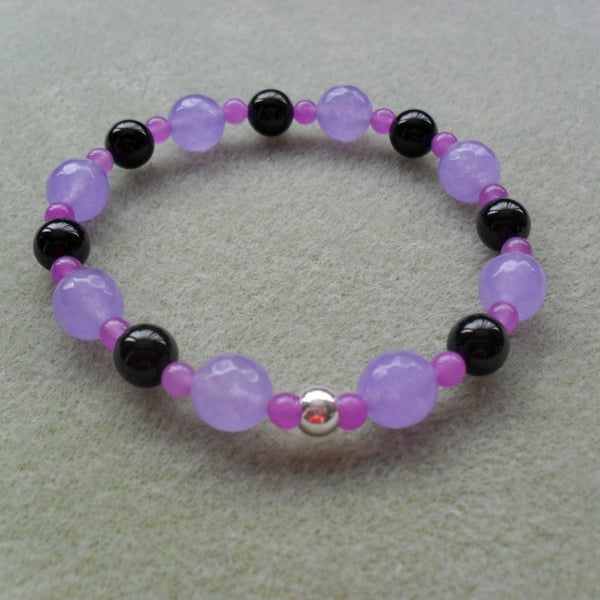 Black Onyx and Lilac Quartz Stretch Bracelet