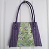 Lavender Herringbone 'Harris Tweed' Bag with Dragonfly Panel & Leather Handles