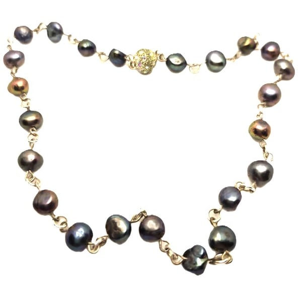 Peacock pearl rosary link necklace with magnetic clasp