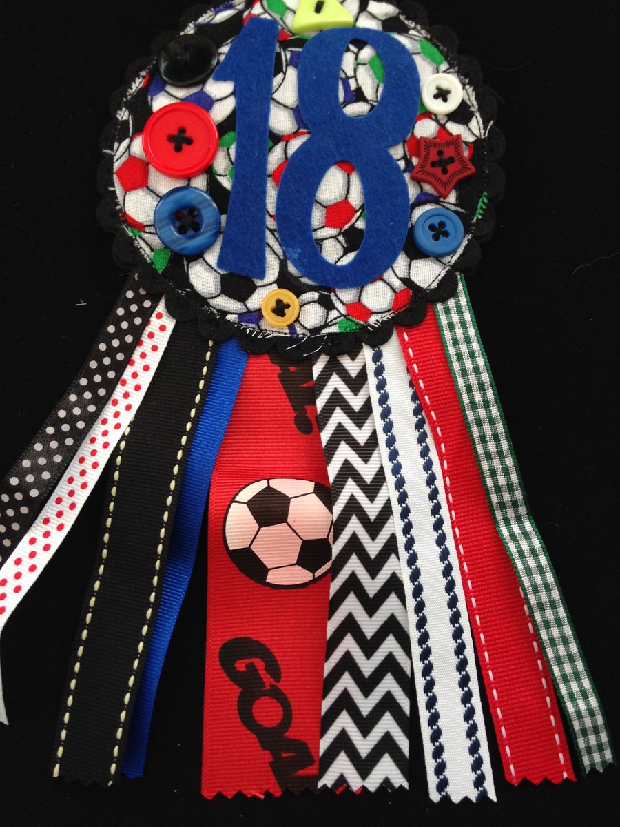 Birthday badge-Rosette Personalised - 18th birthday football