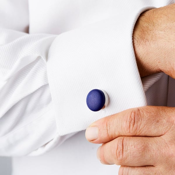 Electric Blue Leather Cufflinks, jewellery for him.