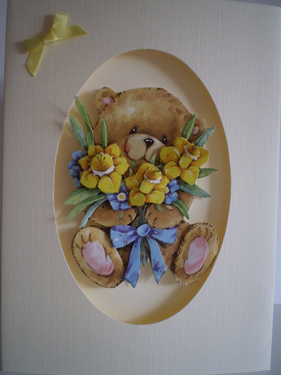 Handmade 3D decoupage teddy card,personalise