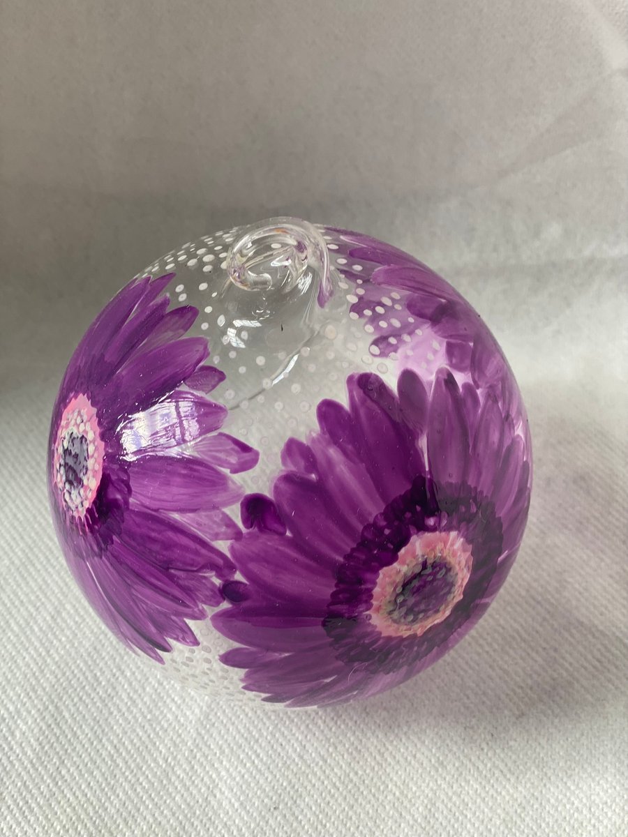 10 cm purple gerbera glass tealight holder  