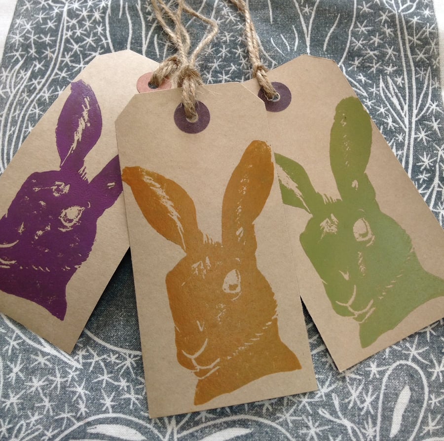 Hand Printed Hare Gift Tags