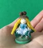 Tiny Yellow Hair Button Fairy, Miniature Decoration With An Acorn Hat