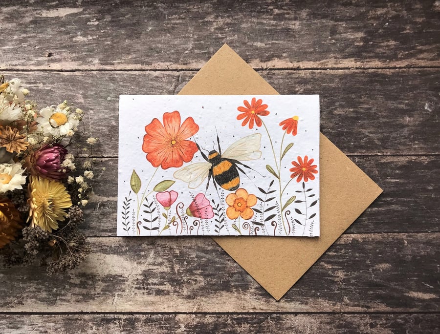 Plantable Seed Paper Birthday Card, Blank Inside,Bee greeting card,Birthday card
