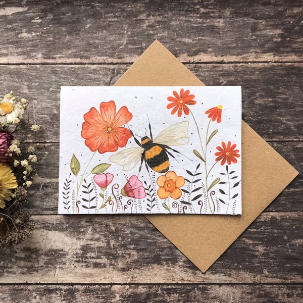 Plantable Seed Paper Birthday Card, Blank Inside,Bee greeting card,Birthday card