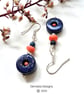 Designer Lapis Lazuli & Peach Bamboo Coral Sterling Silver Earrings - Image 4