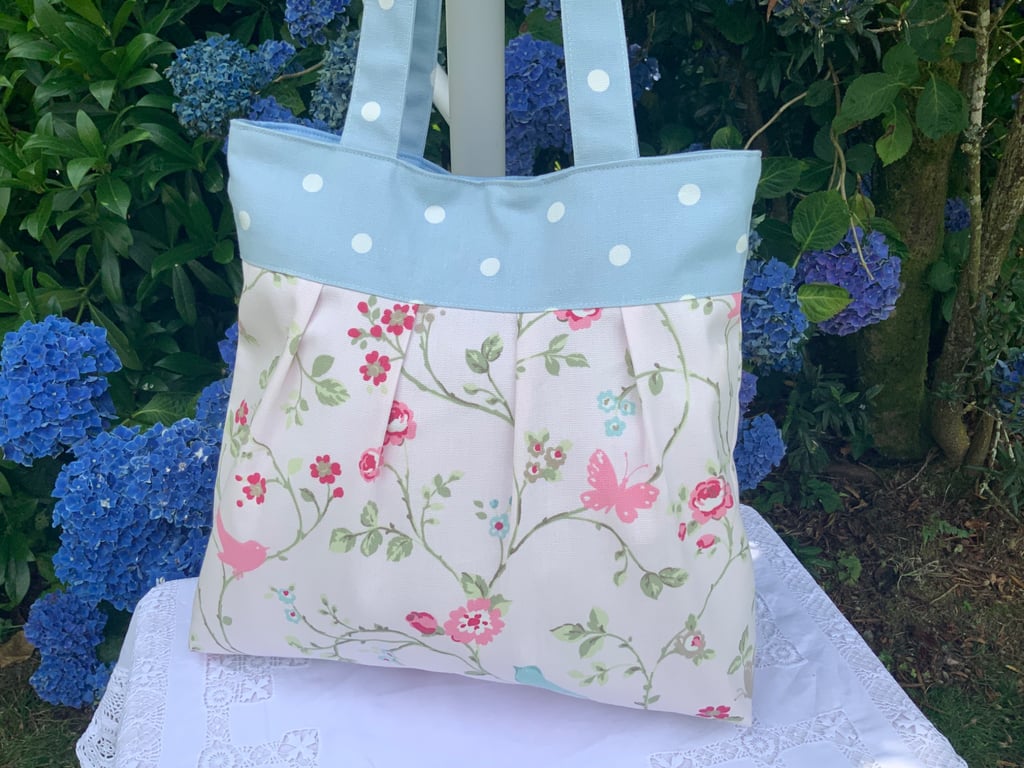 Tote Bag, Pleated Tote Bag, Linen, Hand Bag, Day Bag, Floral
