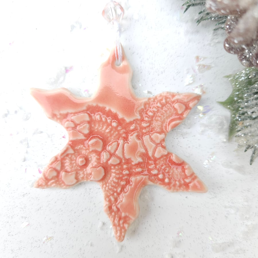 Christmas Decoration - Pink porcelain snowflake 