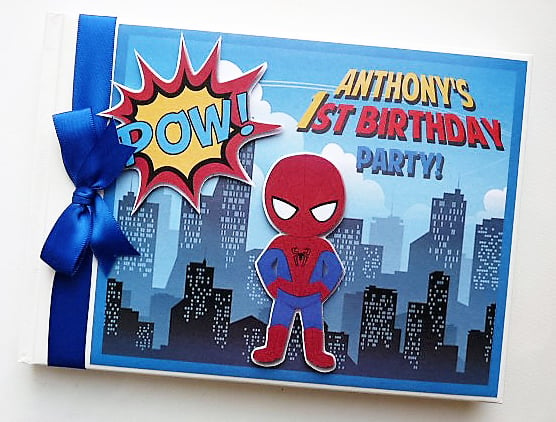 Spiderman birthday guest book, spiderman birthday party gift
