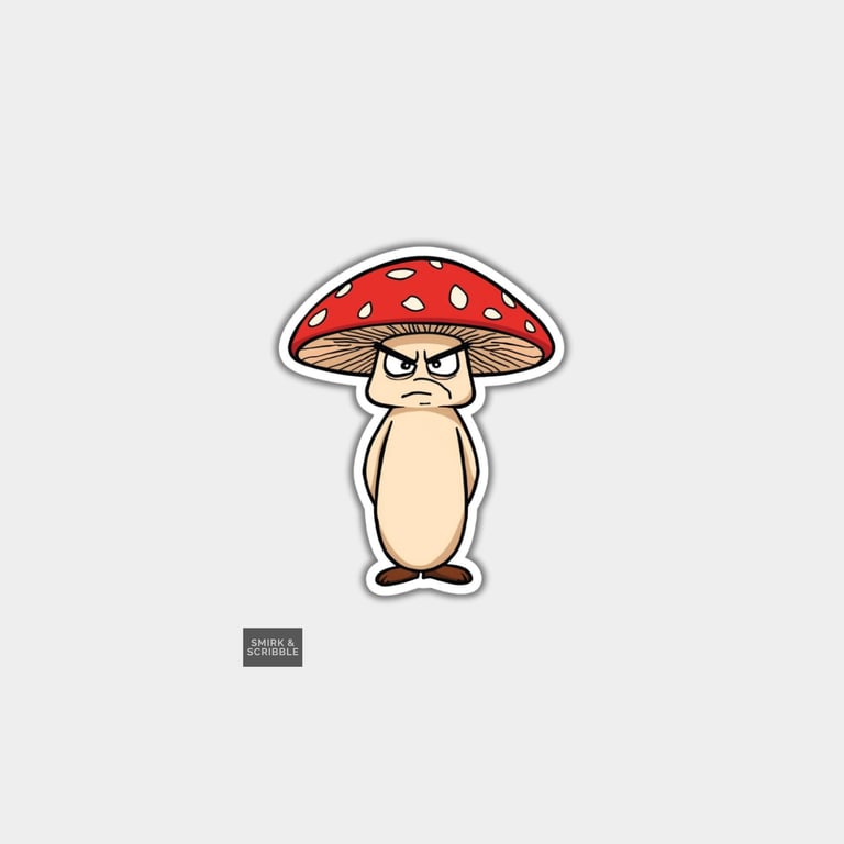 Funny Vinyl Sticker For Adults - Cute Grumpy Mushroom