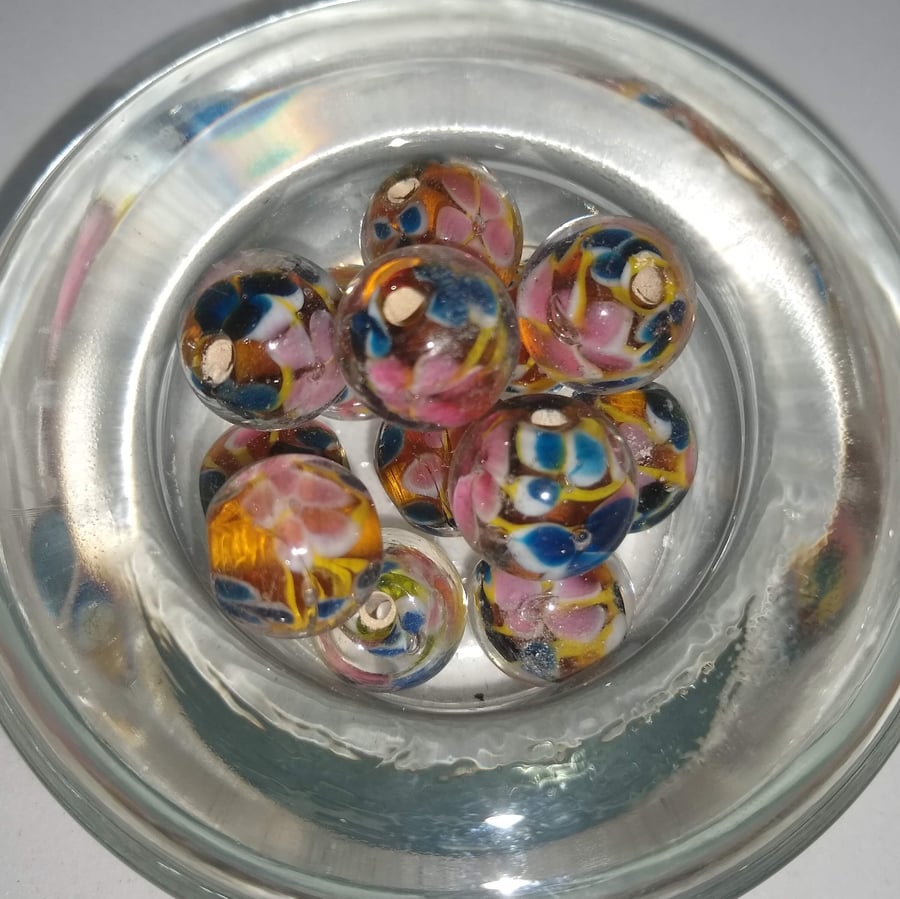 Floral French Glass Beads Rounds Various colours x 20