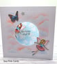 Birthday Card - Butterfly and Fairies, stars, clouds, birthday wishes