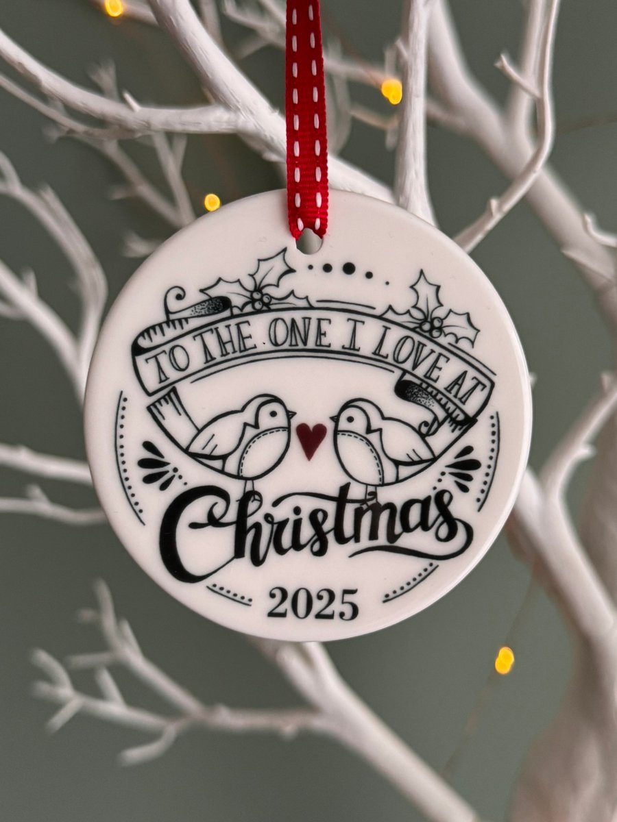Illustrated Ceramic To the One I Love At Christmas Circle Hanging Decoration 