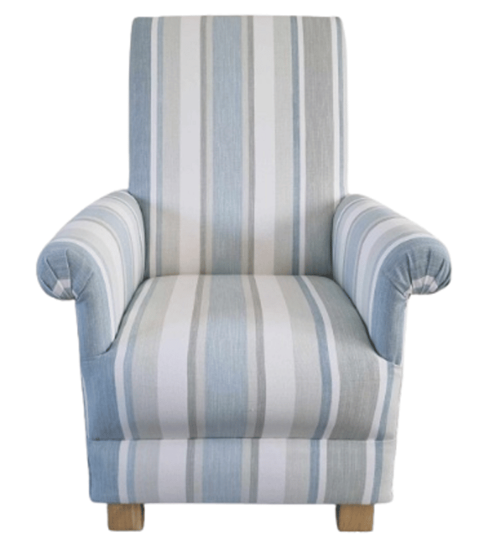 Laura Ashley Awning Stripe Blue Fabric Adult Chair Armchair Accent Cream Small