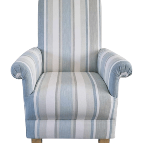 Laura Ashley Awning Stripe Blue Fabric Adult Chair Armchair Accent Cream Small