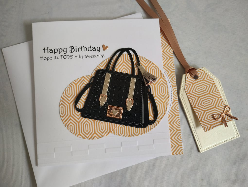 TOTE-Ally Awesome Birthday Card & matching Gift Tag - Butterscotch and Black