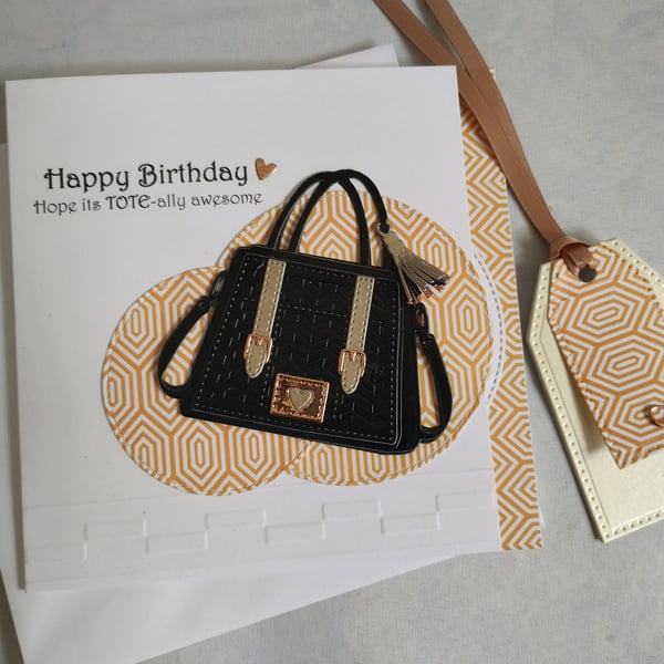TOTE-Ally Awesome Birthday Card & matching Gift Tag - Butterscotch and Black