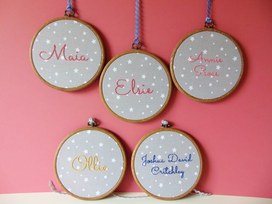 Hand Embroidered Name Hoops - Personalised Gift for Kids - Kids Name Sign