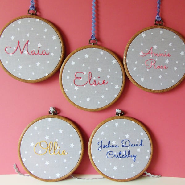 Hand Embroidered Name Hoops - Personalised Gift for Kids - Kids Name Sign
