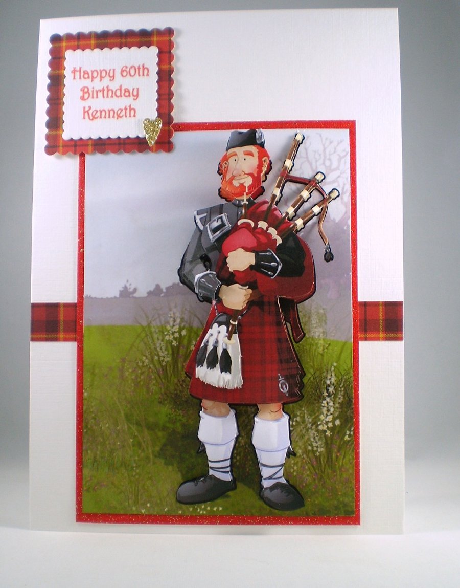 Scottish Piper 3D Birthday Card .Personalise,handmade
