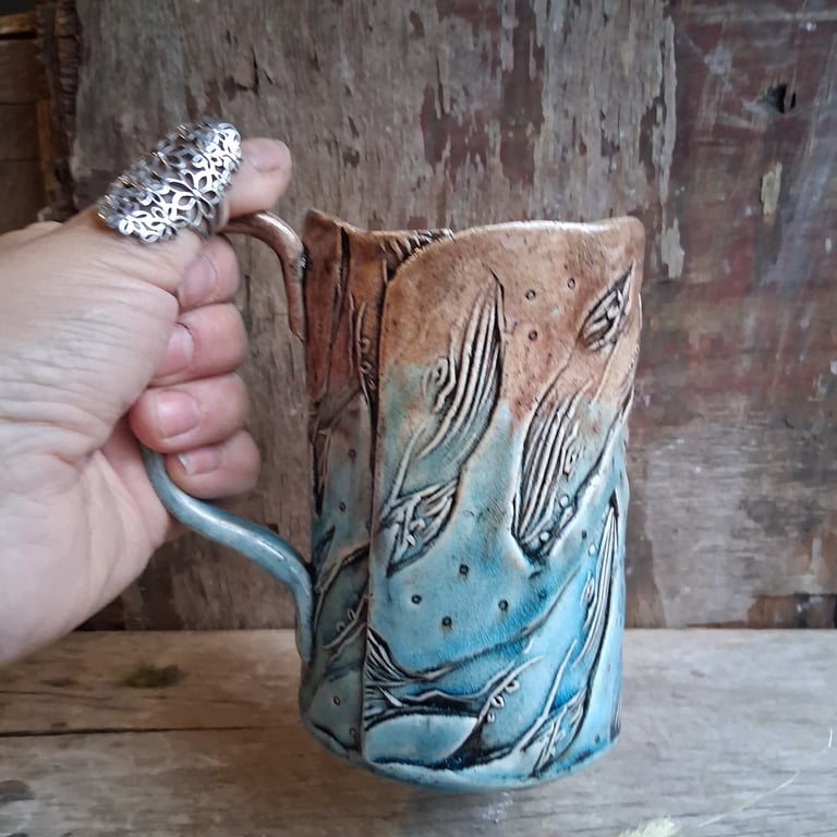 Xl pod of whales mug Ceramic handmade coffee mug 