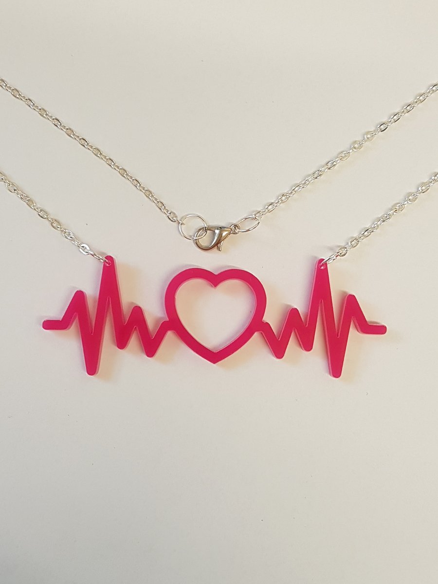 Heartbeat with Heart EKG Necklace - Acrylic