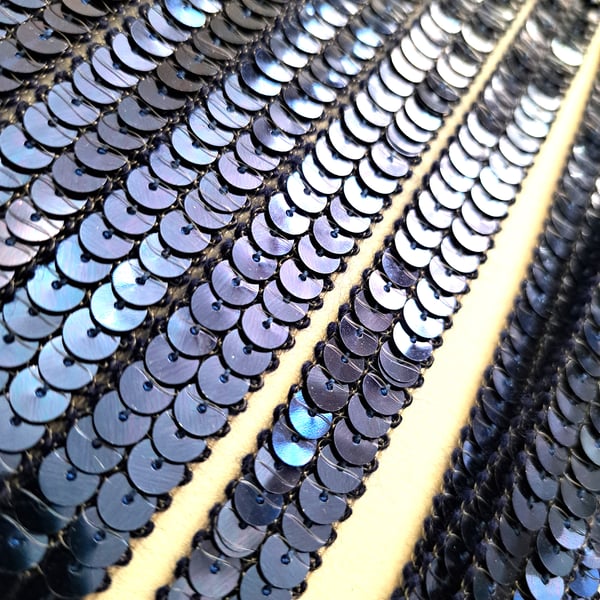 4 metres of blue double row sequinned braid, 19mm wide