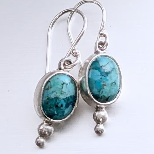 Colourful Turquoise and Sterling Silver Dangle Earring