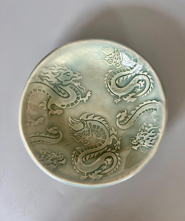 Handmade Ceramic Dragon Bowl: Pagan Altar Decor, Witch Gift, Wiccan Dish