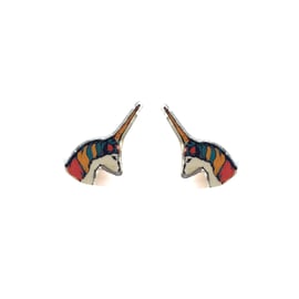 Whimsical wonderful multicoloured unicorn Resin Ear Studs by EllyMental