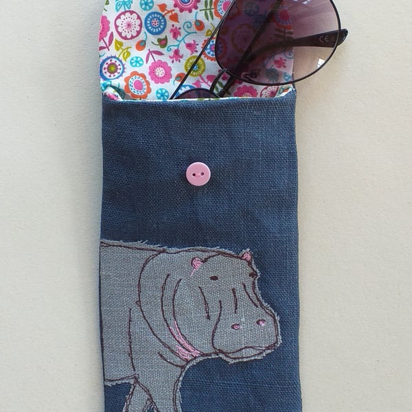 Embroidered Hippopotamus Glasses Case
