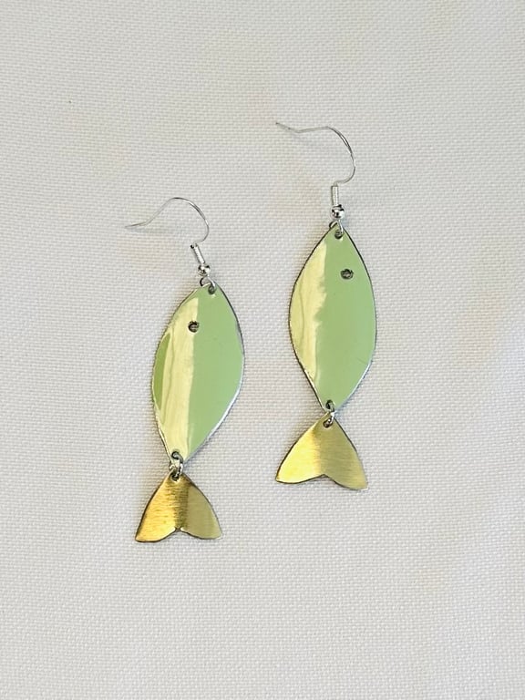 Fish shaped recycled tin earrings 