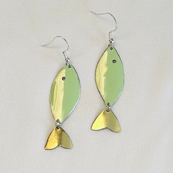 Fish shaped recycled tin earrings 