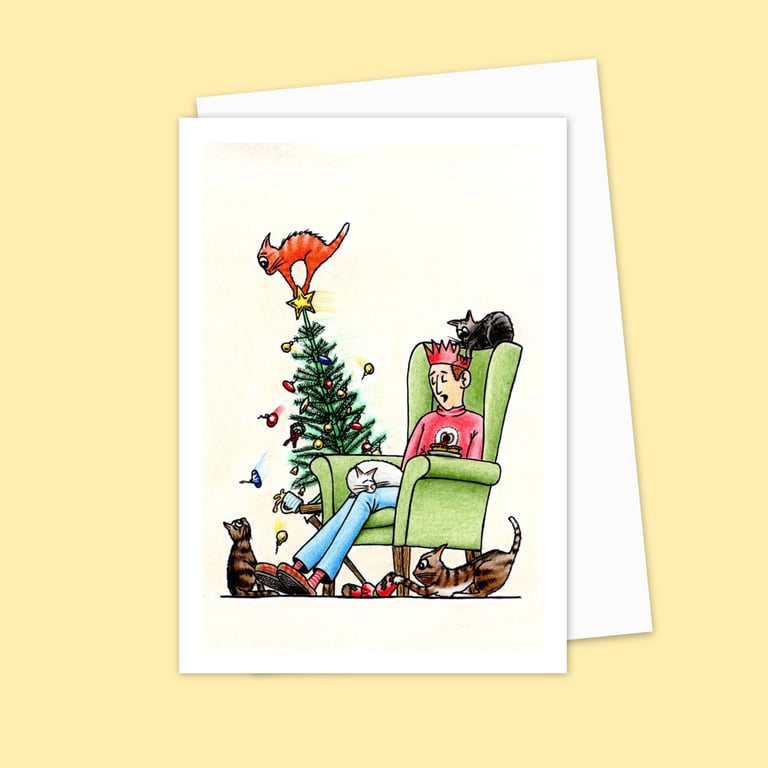 Cats Christmas Card: Hand Drawn Playful Kittens Illustration (608)