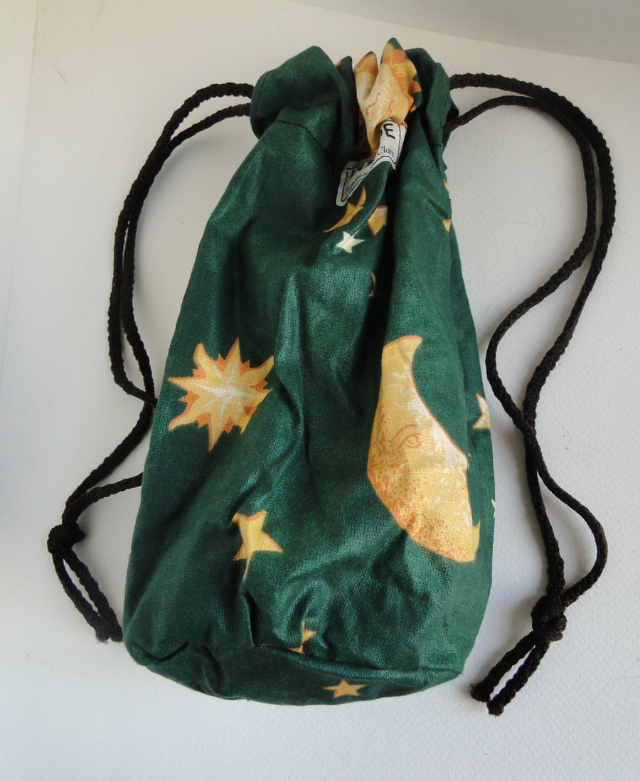 Sale Green Star Moon Sun Drawstring Bag Purse 