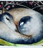 Mounted Original Woodland Sleeping Wolf under the Moon Watercolour  - Image 1