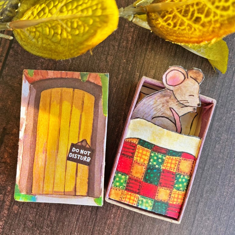 Matchbox art, sleeping mouse, keepsake gift, gift for mouse lover,