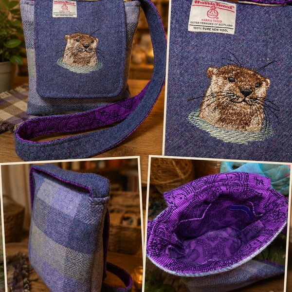 Harris Tweed Crossbody Bag with Otter