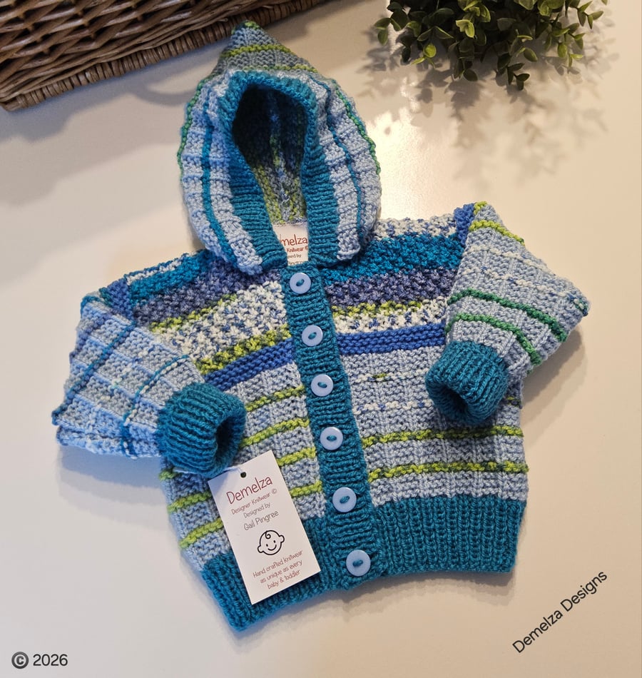 Baby  Hand Knitted Textured Hoodie Jacket 3 - 9  months size