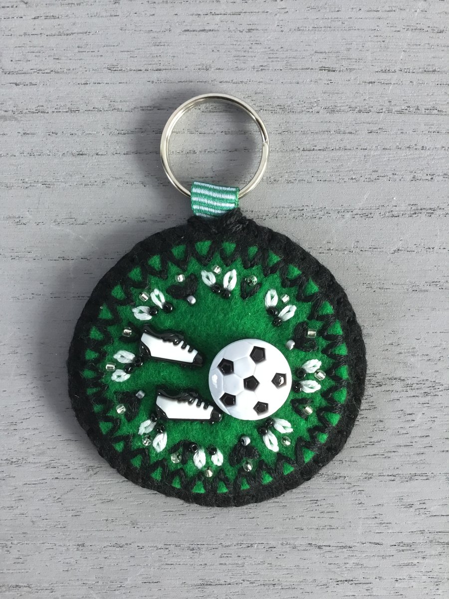 Hand Embroidered Football Keyring 