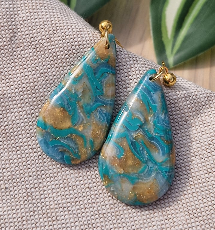 Polymer Clay Teardrop Earrings: Shoreline 