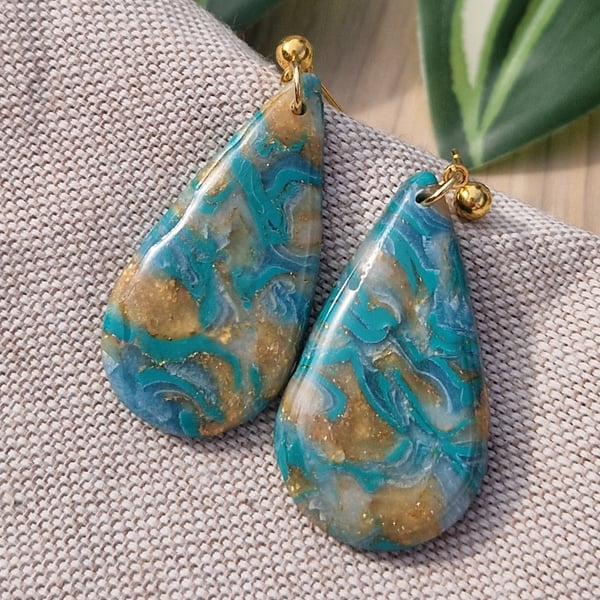 Polymer Clay Teardrop Earrings: Shoreline 