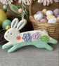 Ceramic Leaping Bunny decoration with flowers turquoise - Image 1