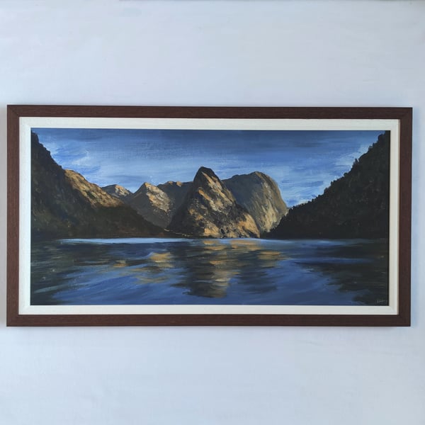 Doubtful Sound New Zealand, Original framed Lord of the rings landscape painting