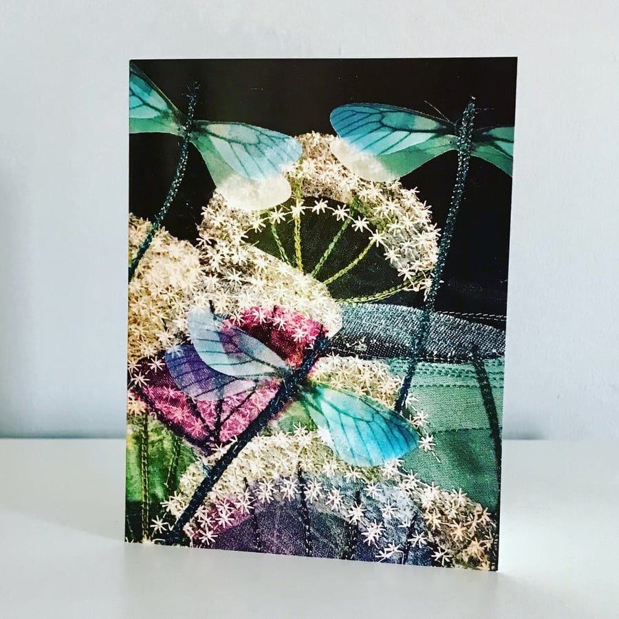 Dragonfly greetings card , pack of 3 .